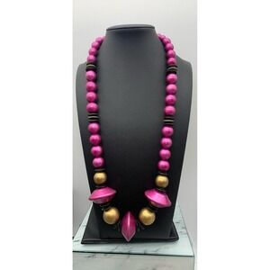 Vintage New Old Stock Made In Hong Kong Chunky Purple & Gold Necklace 22"